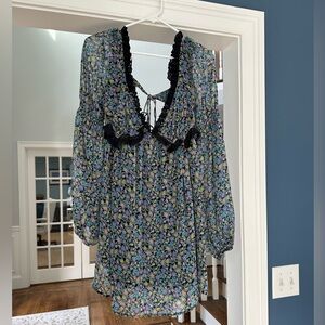 Floral Mini Dress with Black Lace Trim by Free People
